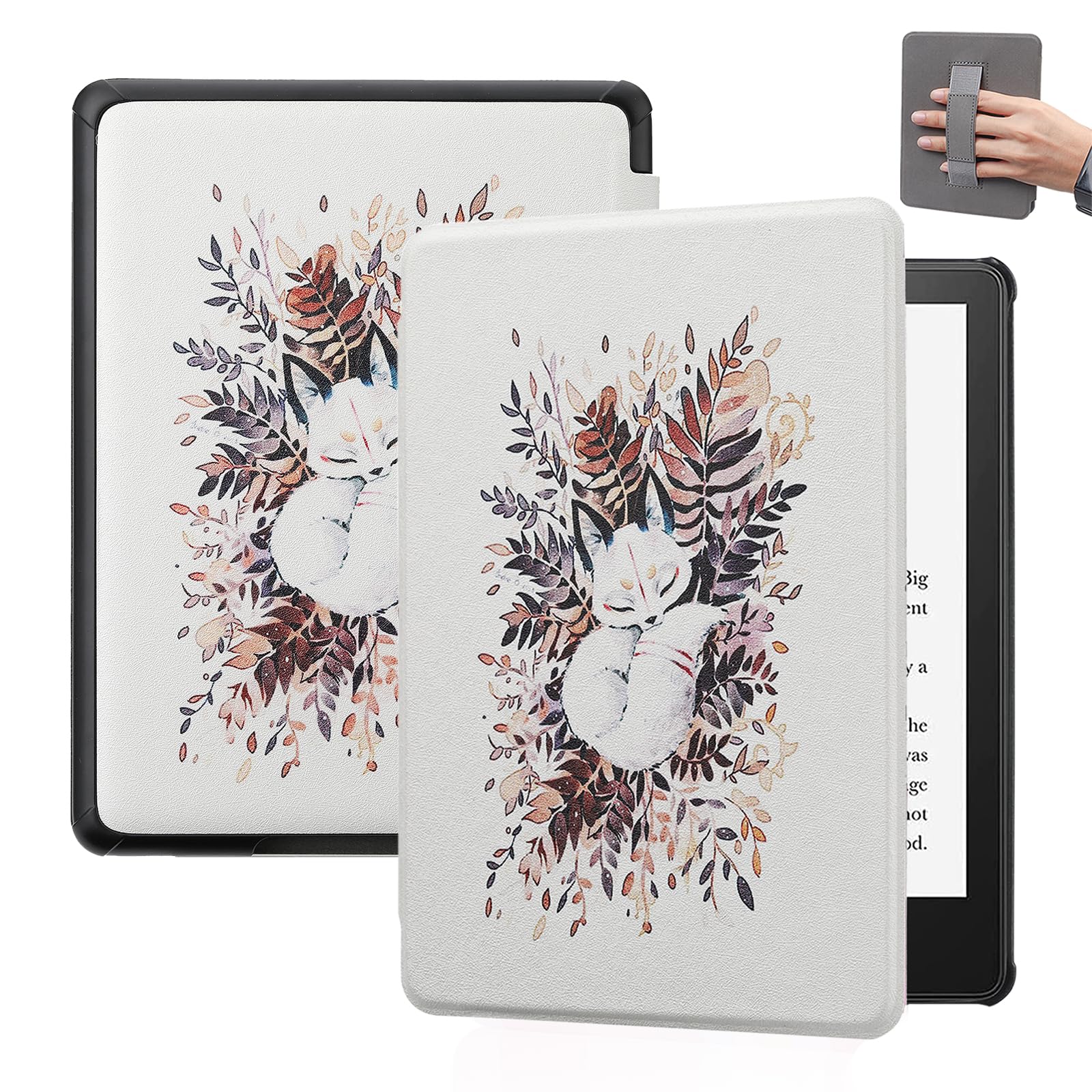 SCSVPN Case for Kindle Paperwhite 11th Generation-2021 and Kindle Paperwhite Signature Edition (6.8''), Thin Slim PU Leather Shell Smart E-Reader Cover with Auto Sleep Wake - Hand Strap, Sleeping Fox