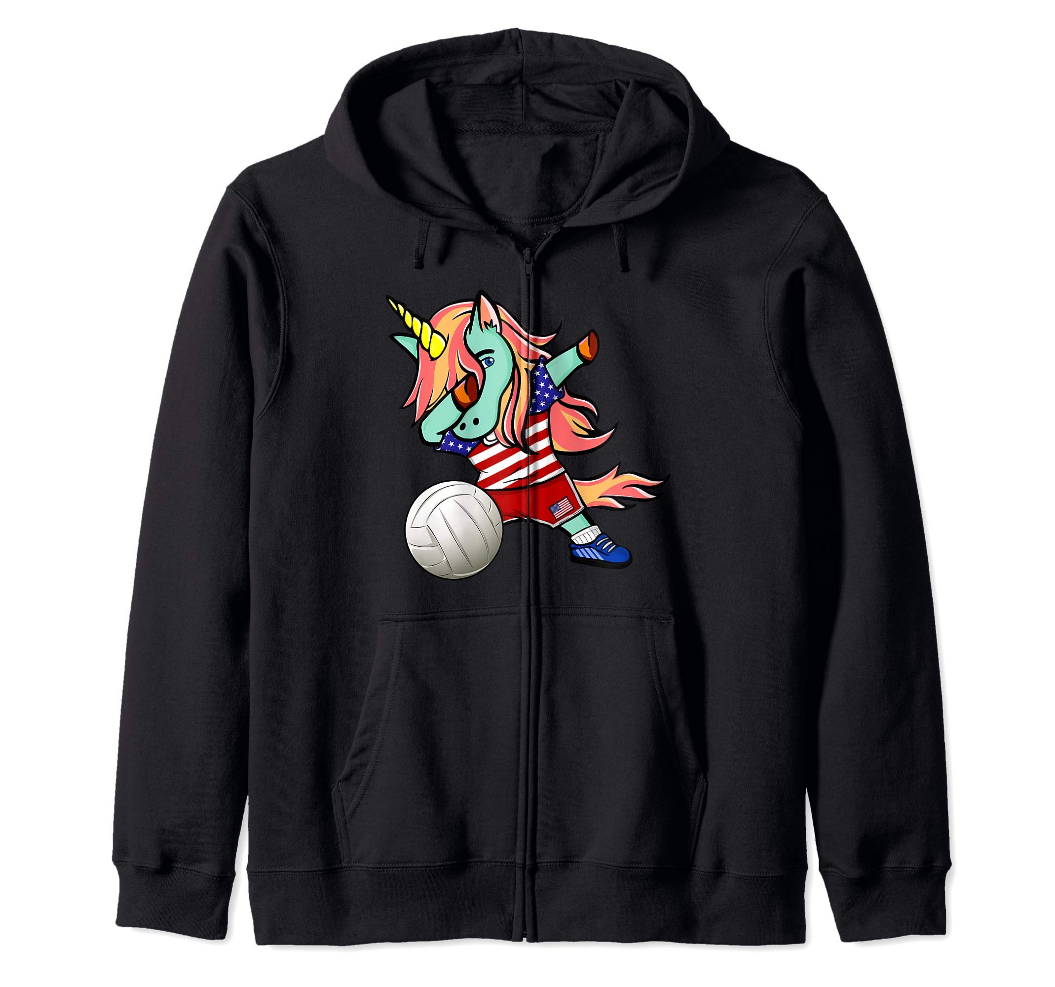 Dabbing Unicorn United States Volleyball Fans American Flag Zip Hoodie