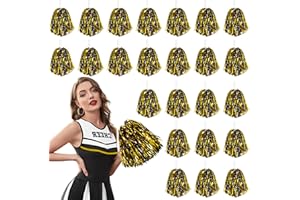 DILIBRA 24 Pcs Metallic Cheerleading Pom Poms for Kids, Cheerleaders Cheer Pom Poms with Baton Handle, Cheering Squad Hand Flower for Adults Team Spirit Sports Game Dancing Party