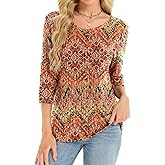 YOKGO 3/4 Length Sleeve Womens Tops Cozy Sweaters Casual Blouses Boho Tunic Tops Early Fall Spring Fashion Clothes 2025