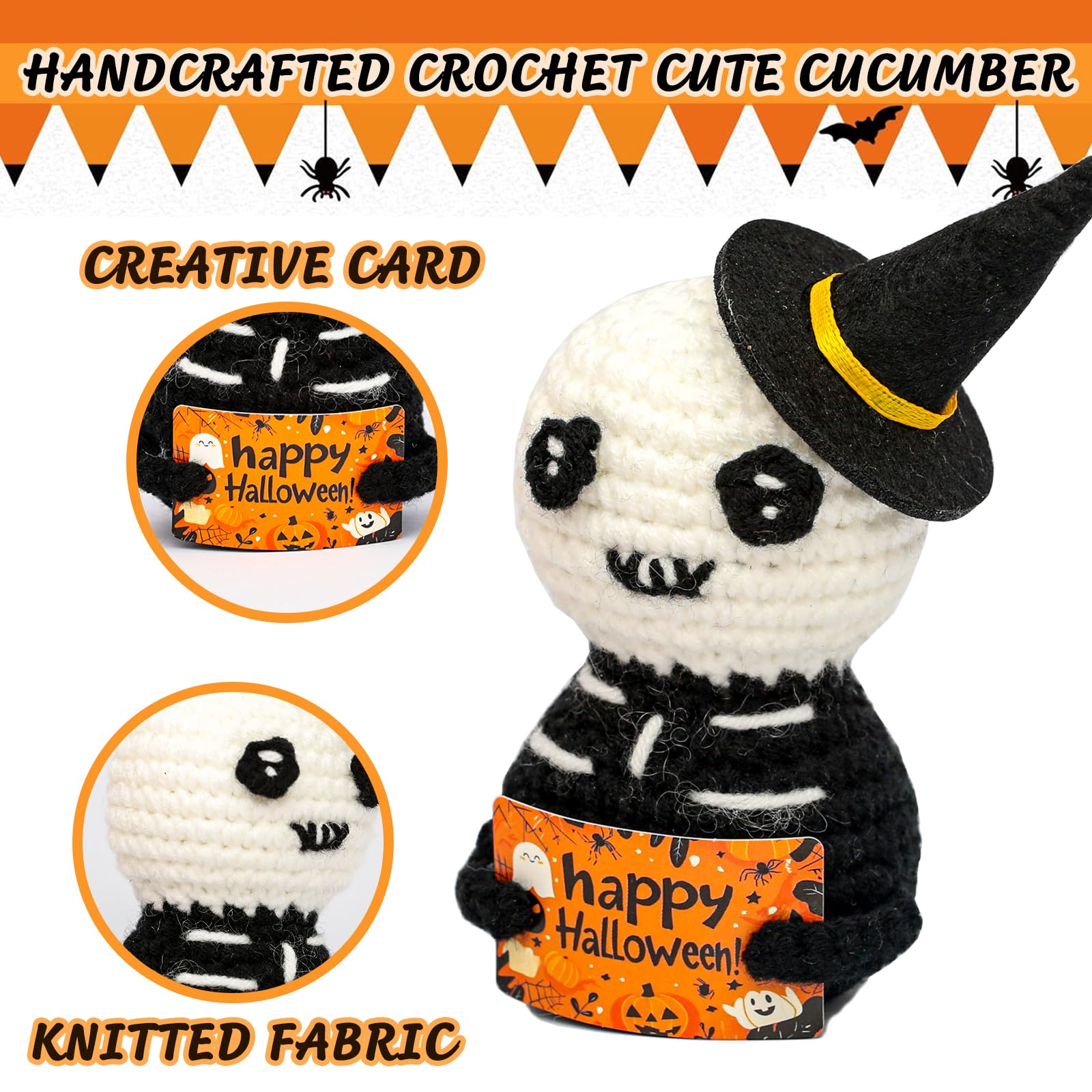 Ranvaira Unique Gifts for Halloween - Mini Funny Emotional Support Pickle with Magic Hat - Cute Knitted Plush Doll Halloween Decoration for Women, Adult