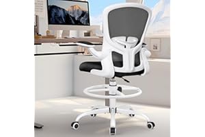 FelixKing Drafting Chair, Tall Office Chairs with Footrest Ring, Home Standing Desk High Chair with Lumbar Support Adjustable Counter Height Ergonomic Swviel Rolling Chairs for Working (White)