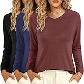 GAYHAY 3 Pack V Neck Long Sleeve Shirts for Women - Fall Casual Soft Tops Basic Loose Fit Outfits Clothes for Vacation