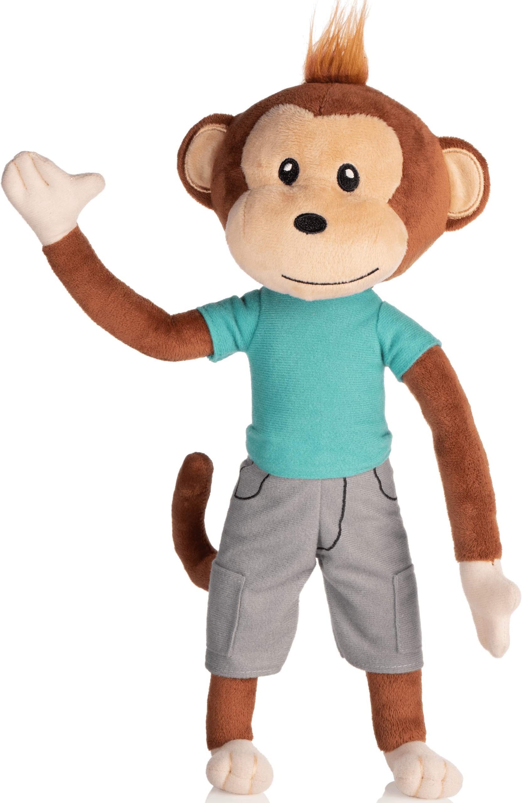 earthMonkeys Plush Toy Monkey Stuffed Animal | Cutest Stuffed Monkey Plush Ever! | Stands, Sits & Bends | Simeon The Stuffed Animal Monkey Will Become Your Kids Best Friend!