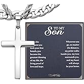 TEN MIRO Silver/Black Cross Necklace for Men Boy Stainless Steel Cross Pendant Necklace for Men Christian Religious Jewelry with Box & Card Birthday Anniversary Christmas Father's Day Gifts for Him