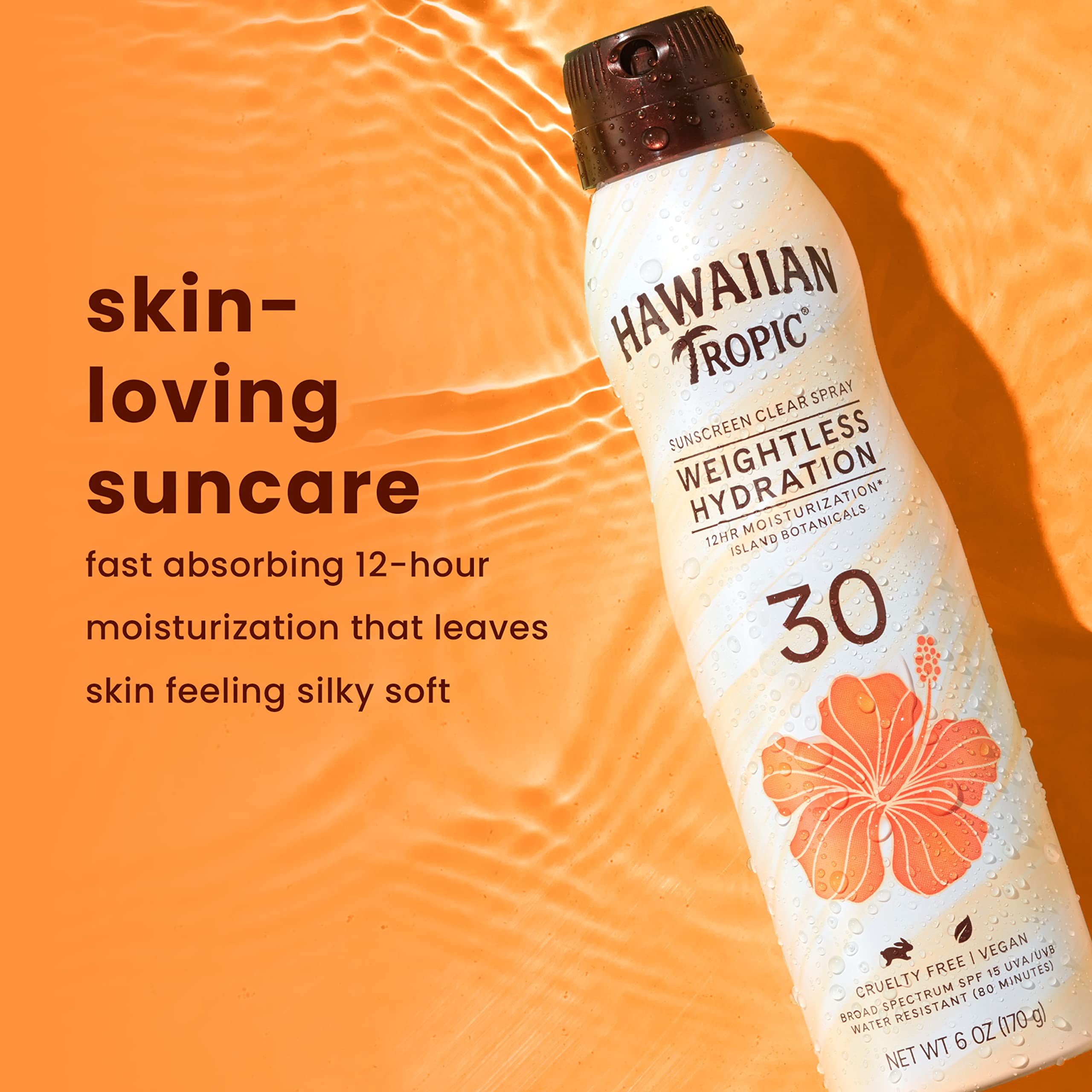 Hawaiian Tropic Weightless Hydration Clear Spray Sunscreen SPF 30, 6oz | SPF 30 Sunscreen Spray, Sunblock, Oxybenzone-Free, 6oz each Twin Pack