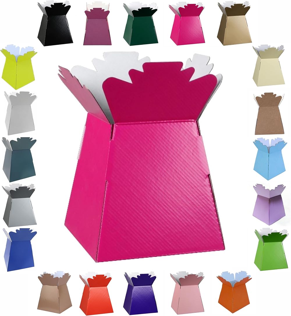 LARRYROO Glossy Vibrant Bouquet Box Vase Fuchsia 24.5cm High