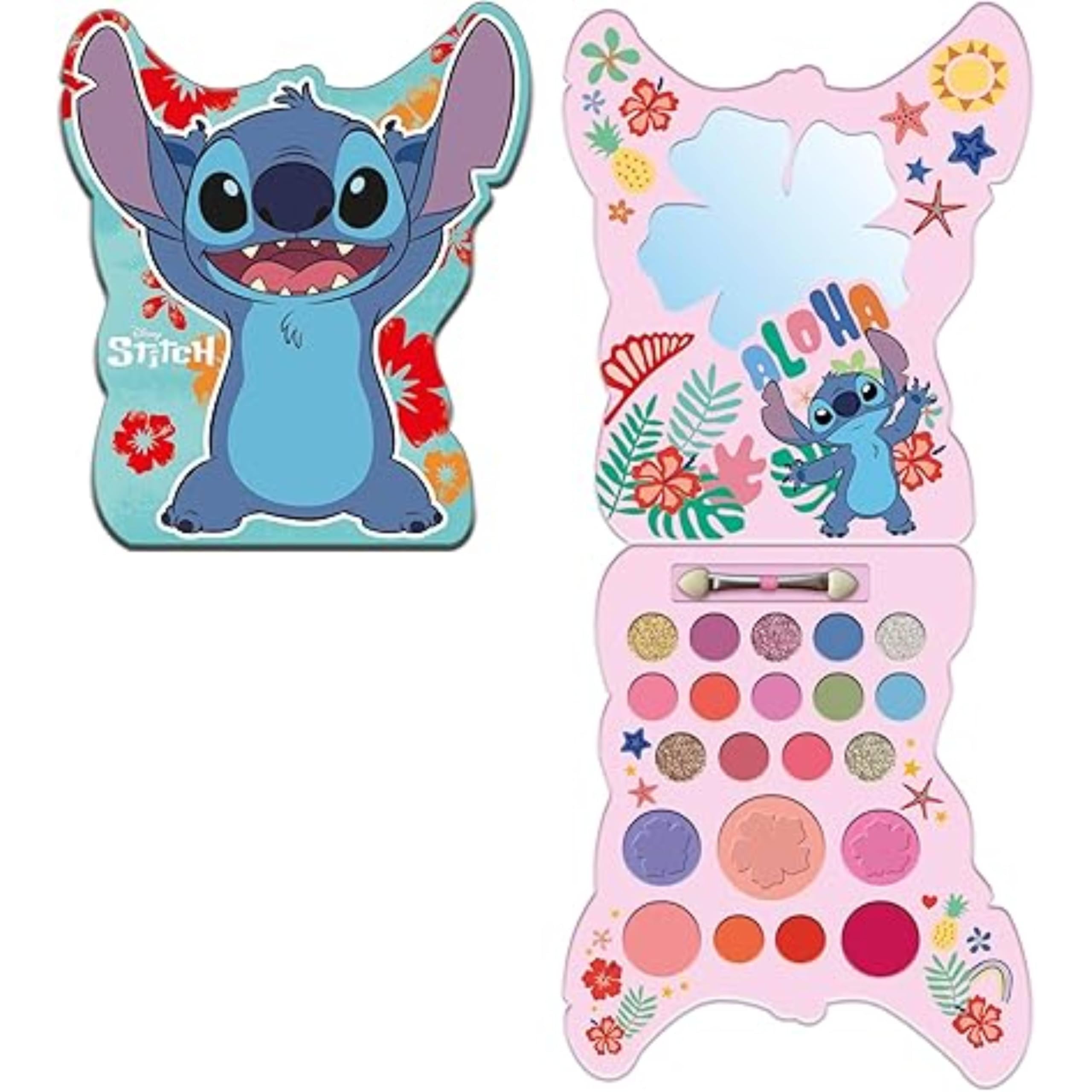 Disney Stitch Kids Make-Up Palette – Complete Cosmetic Kit with Eye Shadow, Blusher, Lip Gloss, Mirror & Brush| Safe, Non-Toxic Beauty Gift Set for Girls