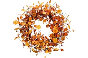TOKCARE 22 inch Fall Wreaths for Front Door with Artificial Golden Eucalyptus Leaves and Dry Vine Branches - Indoor/Outdoor Farmhouse Home Porch Window Festival Thanksgiving Decorations…