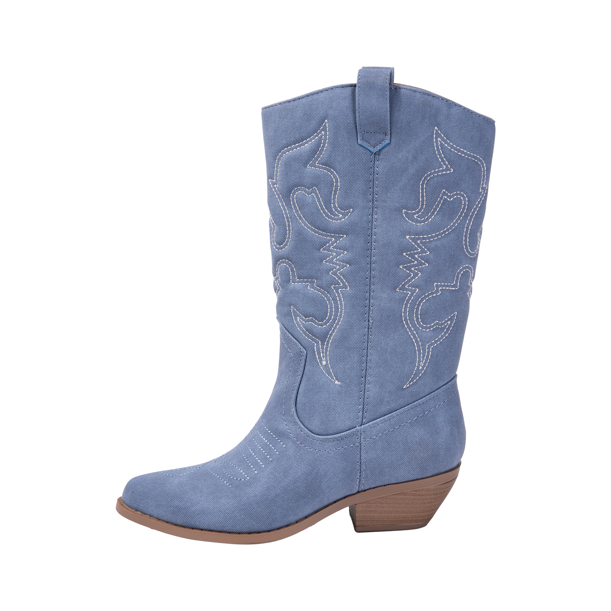 Photo 1 of KAYDAY ~ Sissy ~ Women's Western Cowgirl Cowboy Stitched Pointed Toe Low Heel Ankle Mid Shaft Pull On Tabs Fashion Boots (DENIM BLUE, 6.5)