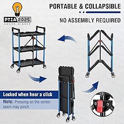 WORKPRO 3-Tier Collapsible Service Cart, 210 LBS