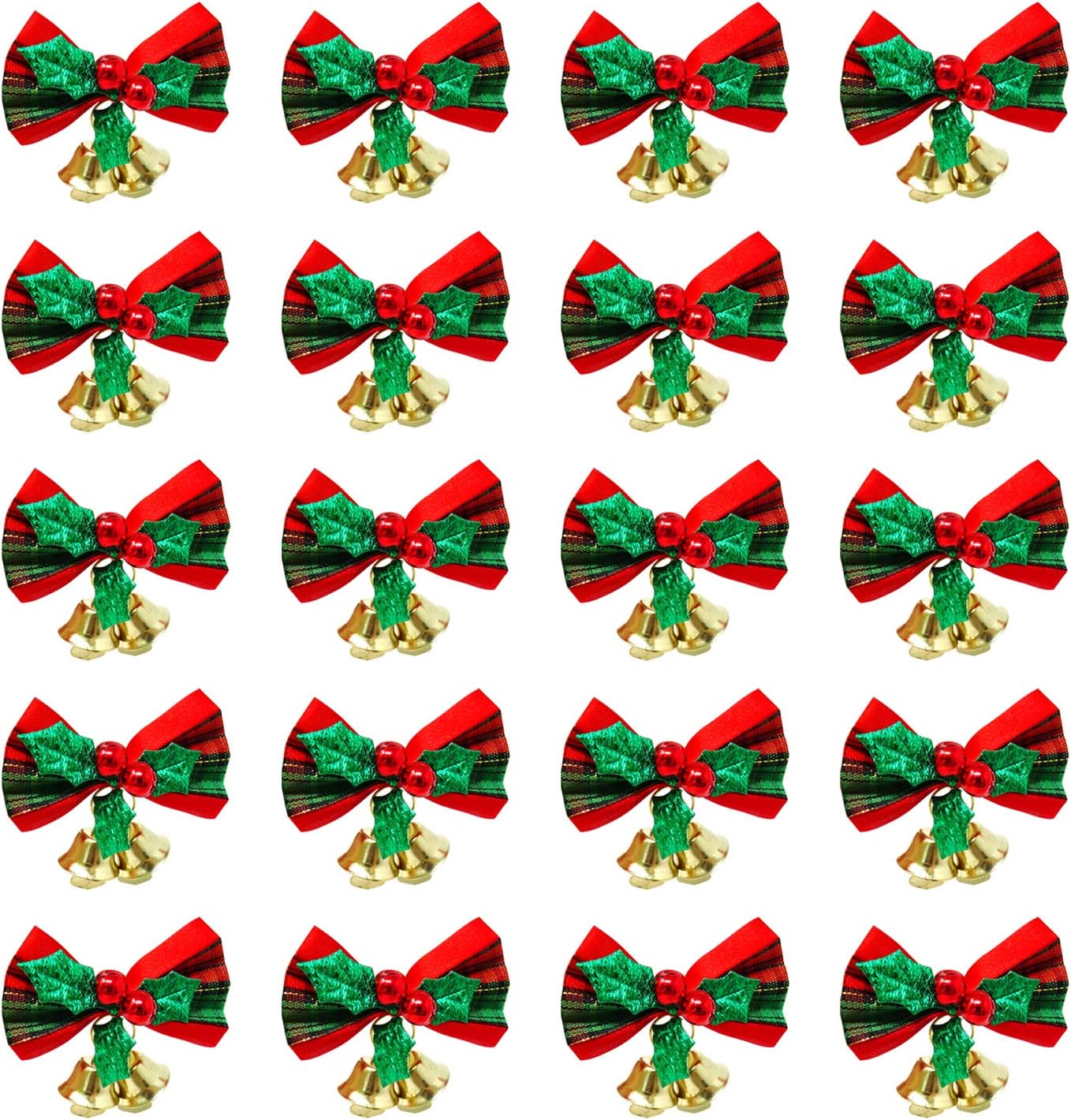 Bows & Ribbons - HONBAY 20PCS Christmas Bow with Bells Mini Bowknot Ornament Christmas Garland Bow Ornaments Decorative Bows for Christmas Tree Wedding Party Hanging Decoration