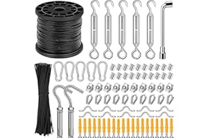CGBOOM Coated String Light Hanging Kit,200FT 1/16 Wire Rope Kit Stainless Steel Wire, Hanging Wire for Deck Railing Curtain Clothes Climbing Plants and Pictuer Hanging with More Accessories