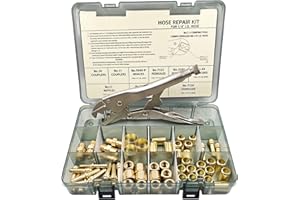 PIDNSROZO PS-26 1/4 I.D. Torch Hose Repair Kit,Air Hose Crimper Tool Kit for Air Hose/Torch Hose/Oxygen Acetylene Hose，Include Fittings/CrimpingTool/Ferrules/Couplers/Braces/Splicers/Nipples/Nuts etc