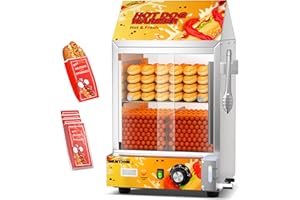 WantJoin Hot Dog Steamer - 28.8QT Adjustable Temperature Electric Hot Dog Steamer with Bun Warmer, Glass Sliding Door for 175 Hot Dogs and 40 Buns
