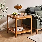 Cttasty Side Table, Solid Wood Square End Table with Storage Shelf, 2-Tier Coffee Table for Living Room, Rubber Wood Small Sofa Table, Nightstand 23.62 H x 23.62 W x 23.62 D Inches (Natural)