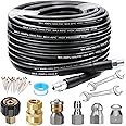 WEST BAY 70 FT Sewer Jetter Kit for Pressure Washer, 5800PSI Drain Cleaner Hose 1/4 Inch NPT, Corner, Rotating and Button Nose Sewer Jetting Nozzle Watertight Tape Pearl Corsage Pin with 2 Pcs Spanner