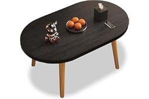 Funecy Small Coffee Table Low Table Solid Wood Sturdy Floor Table Desk for Sitting on The Floor, Storage and Living Room Furniture，Natural Wood，24inch (Round Black, 24 * 16inch)