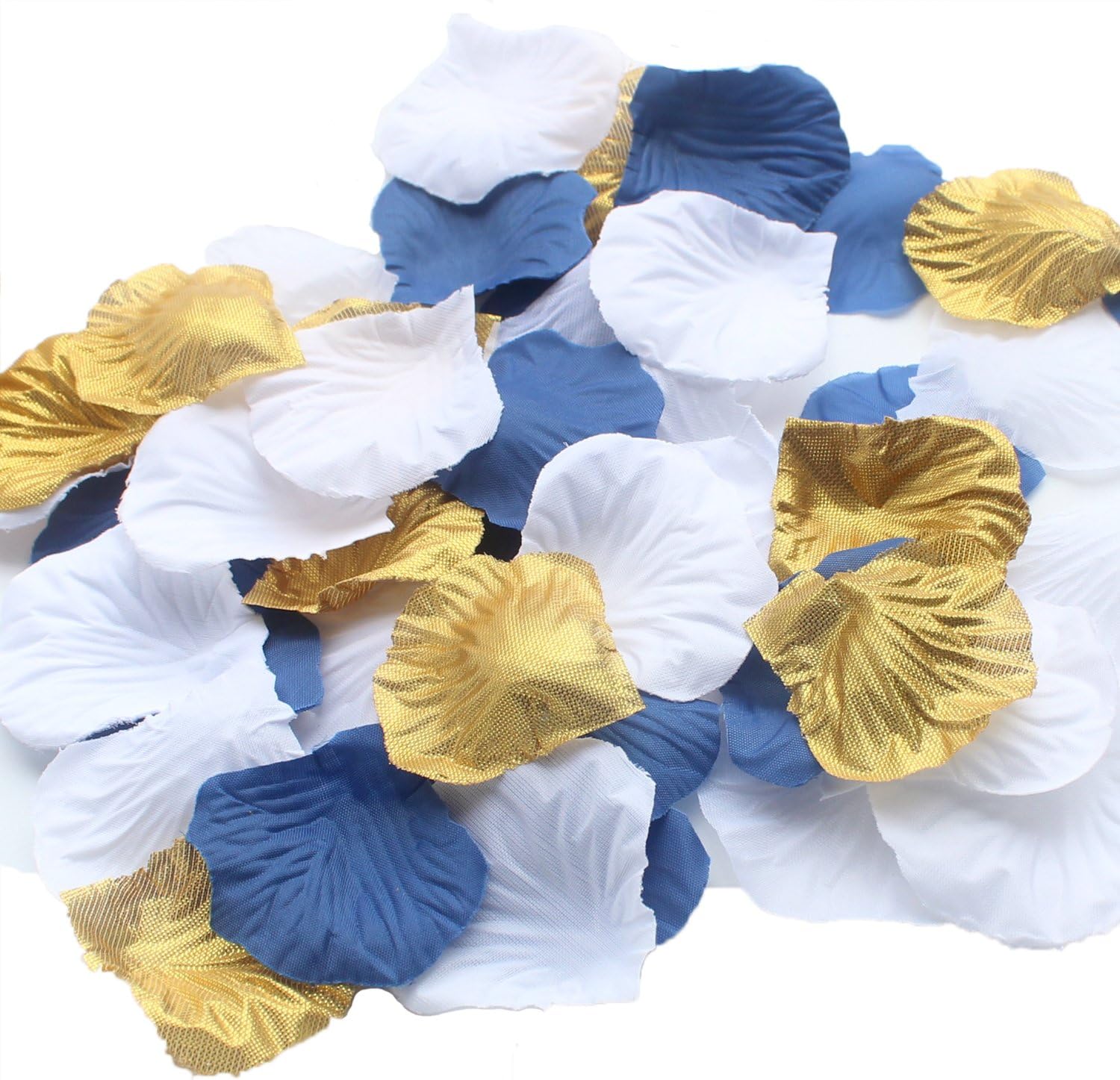 DreamadeStudio 900 Pack Mixed Royal Blue Gold White Artificial Silk Rose Petals Wedding Table Scatters Confetti Christening Boy Baby Shower Party Decoration Favour