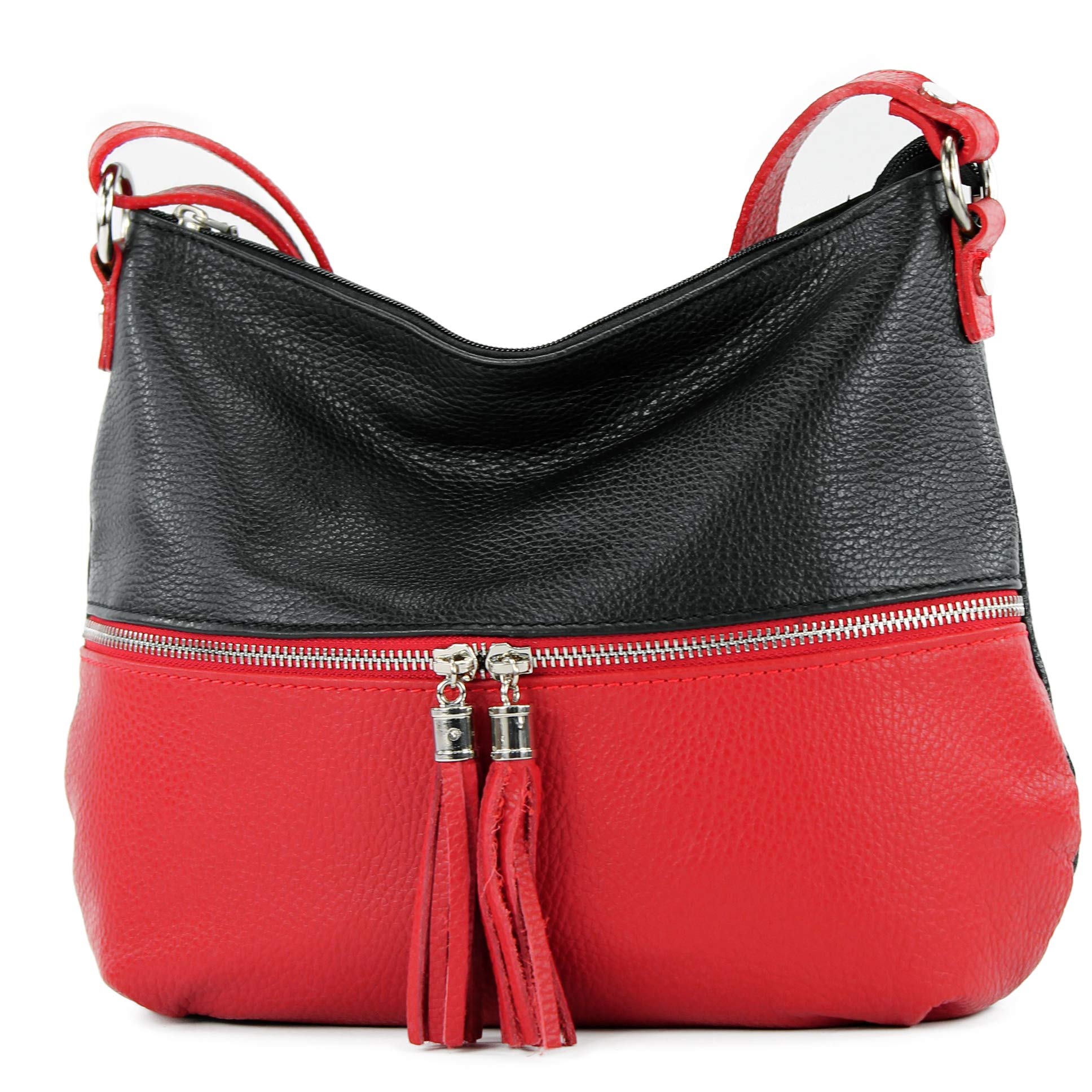 modamoda de - ital. Leather bag Leather bag Shoulder bag Leather T159, Colour:Black red