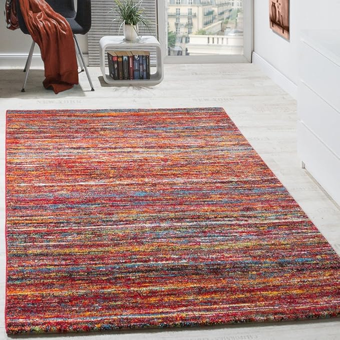 Paco Home Teppiche Modern Wohnzimmer Teppich Spezial Melierung Rot Multicolour Meliert, Grösse:120x170 cm