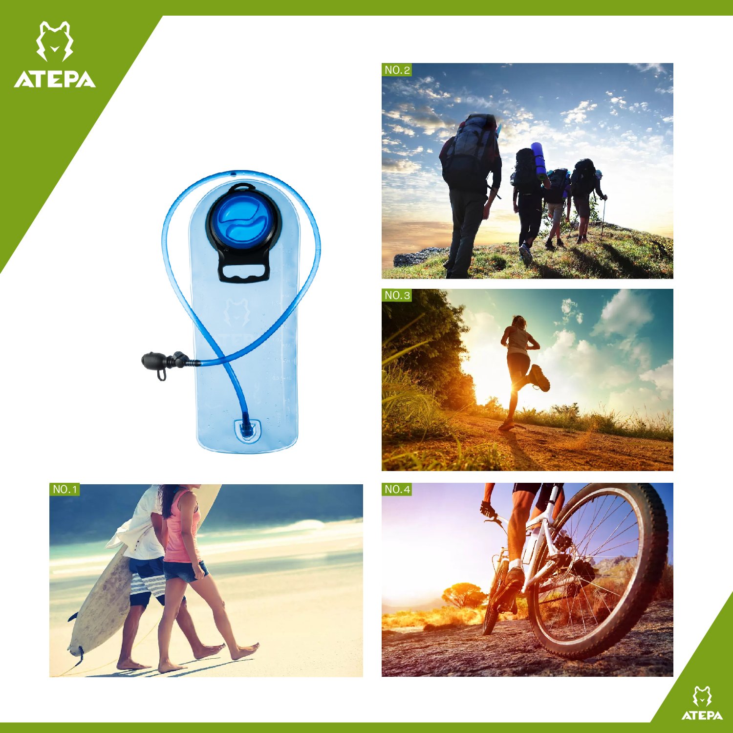 ATEPA Tasteless 2 Liter Hydration Bladder, Thick TPU antibacterial material, Large Opening, Quick Release Tube