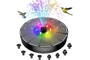 AMIAEDU Solar Fountain, Powered Water 4W Pump for Bird Bath with LED Lights, 7 Nozzle and Fixer Hummingbird Garden, Pond, Pool, Fish Tank, , Black