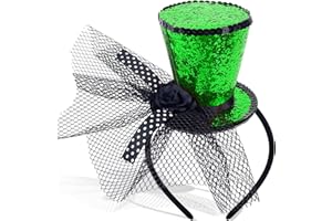 Bniksok Green Glitter Mini Top Hat on Headband with Veil Leprechaun Hat Headband Saint Patty's Day Accessories for Women Girls Costume St. Patrick's Day
