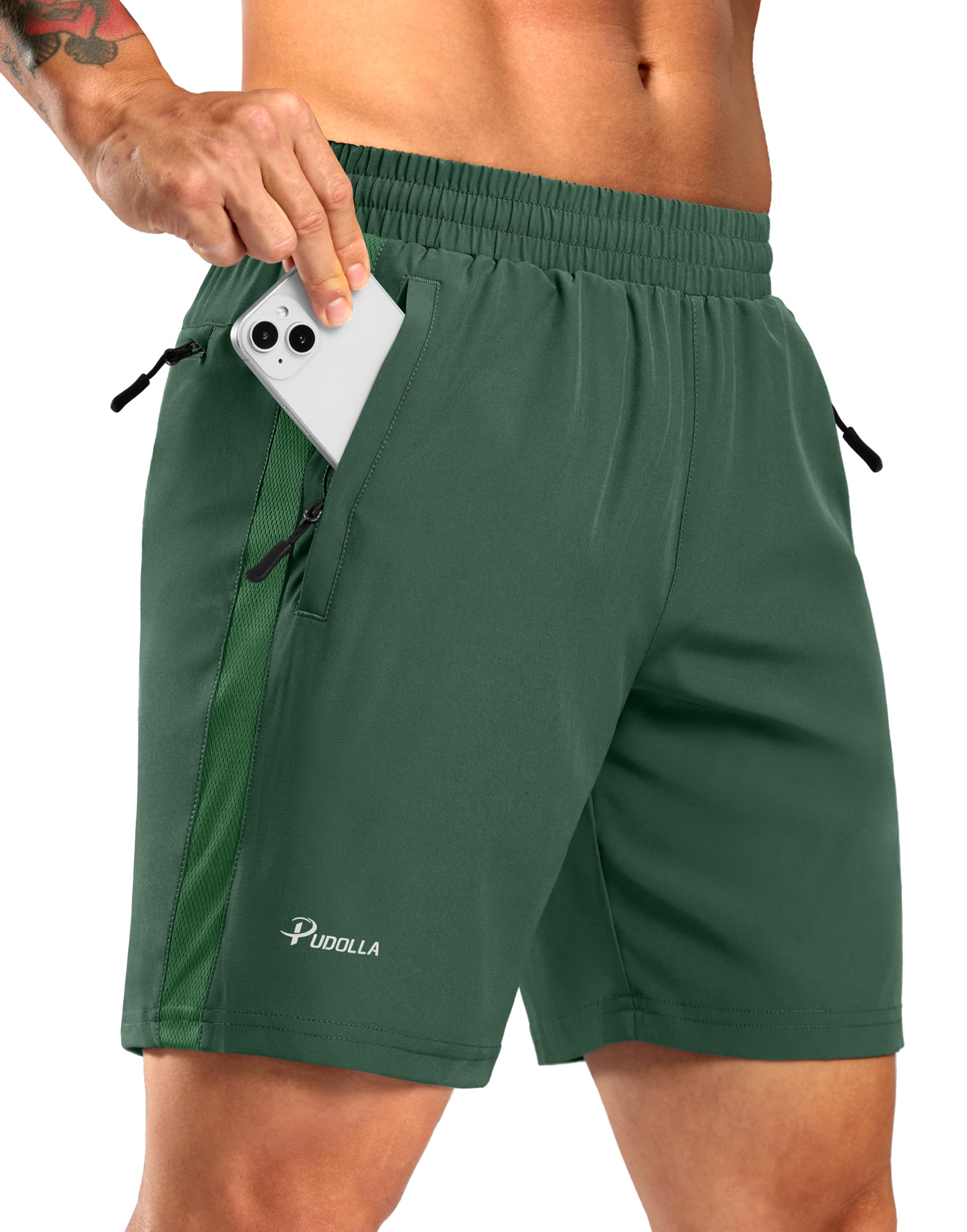 Pudolla Men's Running Athletic Shorts with 3 Zipper