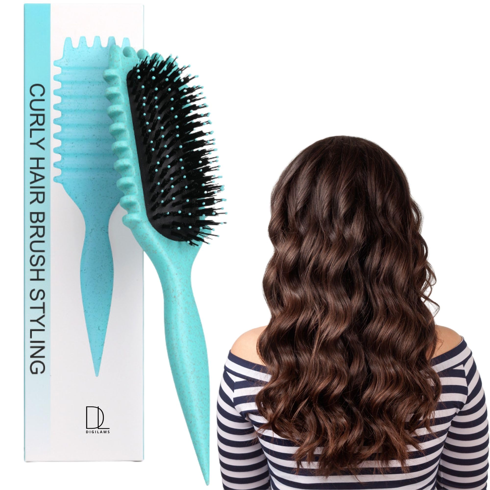 Digilams Curly Hair Brush | Curl Defining, Detangle & Boar Bristle Hair Brush | Bounce Brush, Define Curls Brush | Perfect Hairbrushes for Women & Girls (Green)