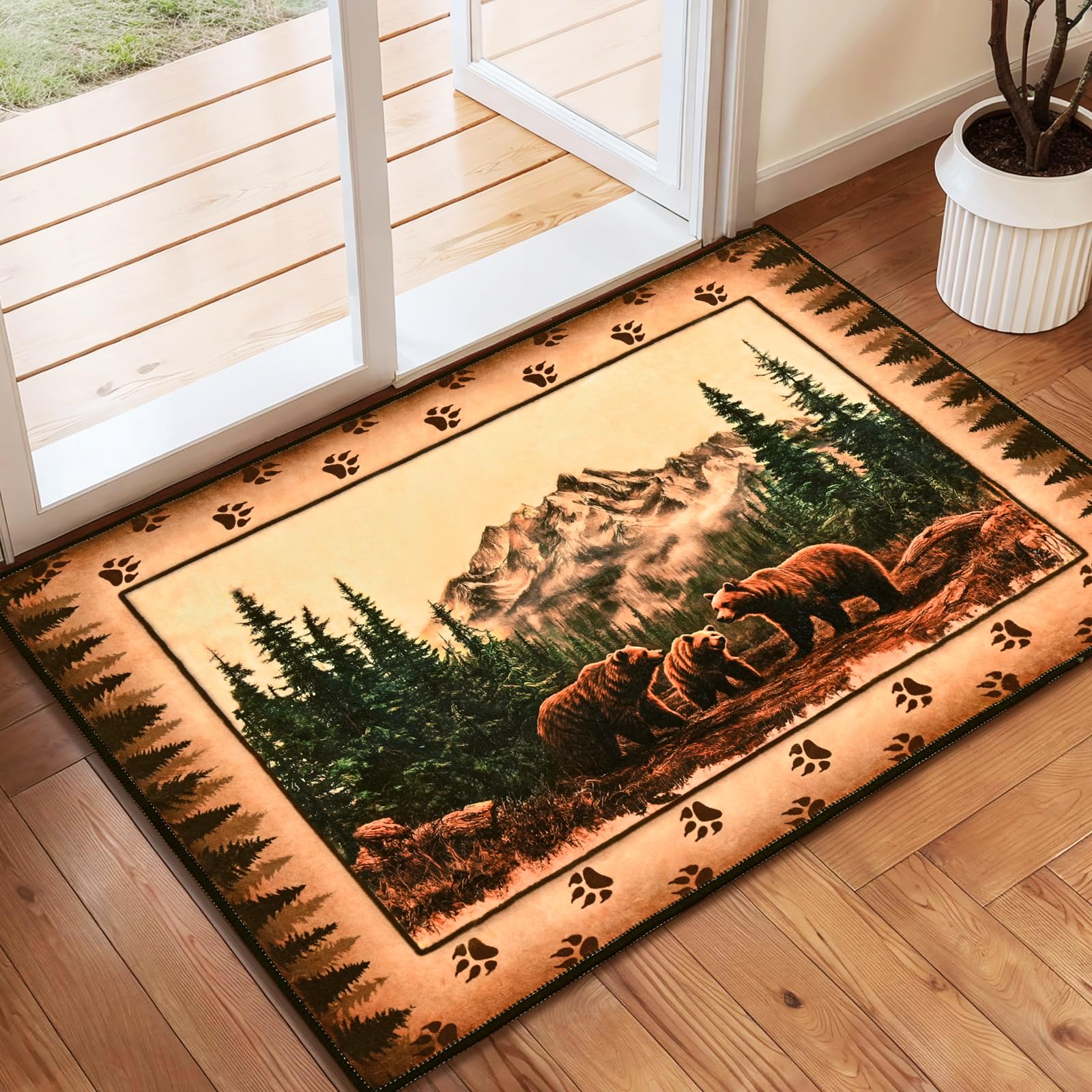 Photo 1 of FRAMICS Farmhouse Area Rug 2x3, Rustic Cabin Lodge Deer Moose Bear Washable Rugs Non Slip, Country Wildlife Area Rug for Kitchen, Vintage Soft Faux Wool Throw Rugs Small Entryway Rug Low Pile