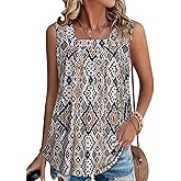 JOLIGAL Womens Tank Tops Summer Square Neck Pleated Sleeveless Top Casual Loose Fit Basic Shirts