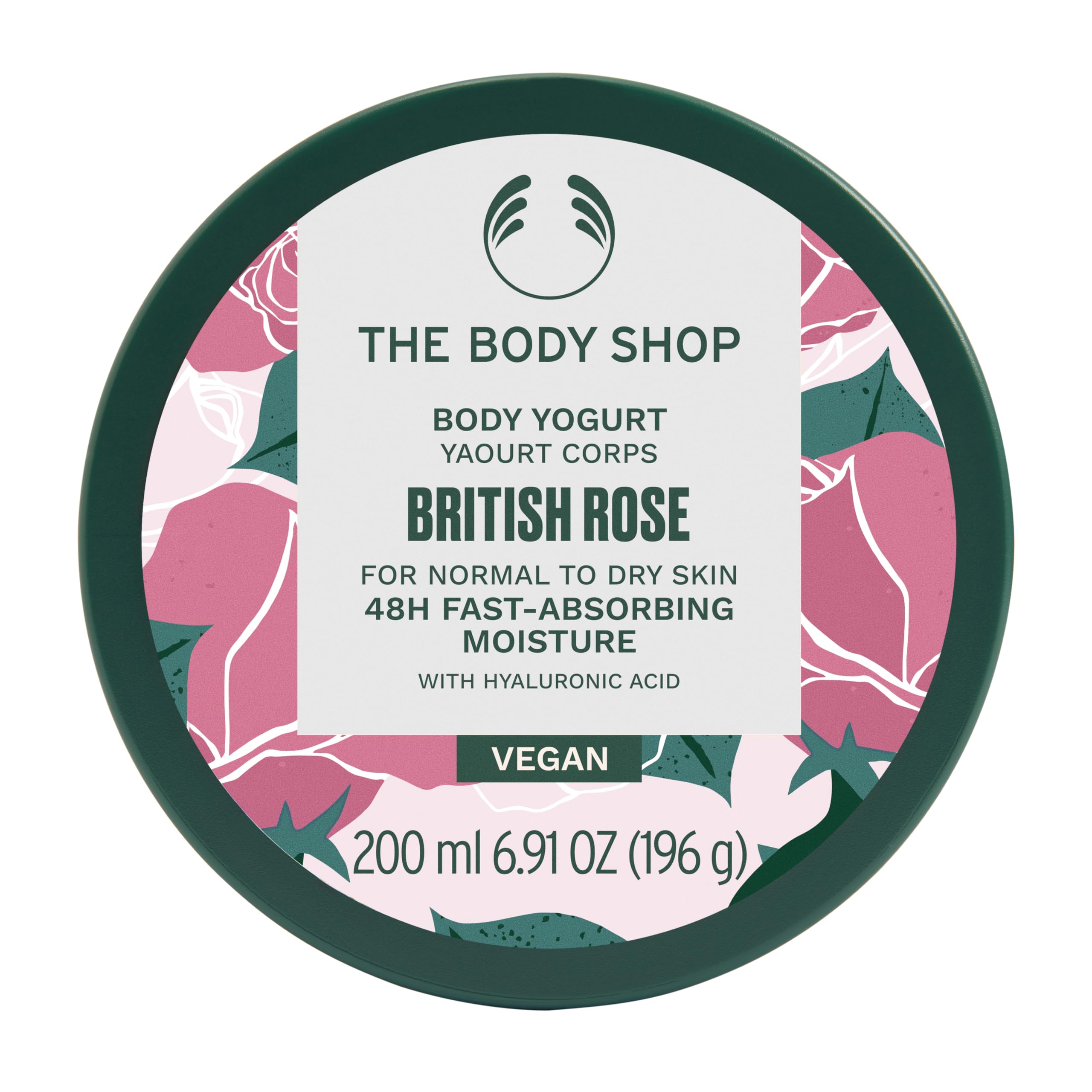 The Body Shop British Rose Body Yogurt (1x 200ml), Fast-Absorbing Body Moisturiser, Lightweight Gel-Cream for Normal to Dry Skin, 48H Hydration Body Care, Vegan Formula