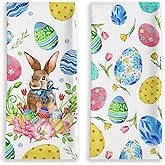 Easter Kitchen Towels Set of 2, Easter Kitchen Decor with Rabbit Bunny Flower Easter Egg, Decorative Dish Towel Dishcloths Multi-use Tea Towel, Reusable Drying Hand Towel 18x28” Home Bathroom Decor