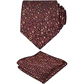 Alizeal Mens 3.15inches Exquisite Floral Tie with Small Flower Printed Pocket Square