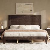 AMERLIFE King Size Solid Wood Bed Frame with 48" Headboard Design, Walnut | Solid Wood Construction, Tall Headboard, Mid Century Design, Silent Wood Slats, Dark Walnut Finish