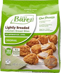 Just Bare® Lightly Breaded Chicken Breast Bites, Fully Cooked, 16g Protein, No Antibiotics Ever, Frozen, 19.2 oz