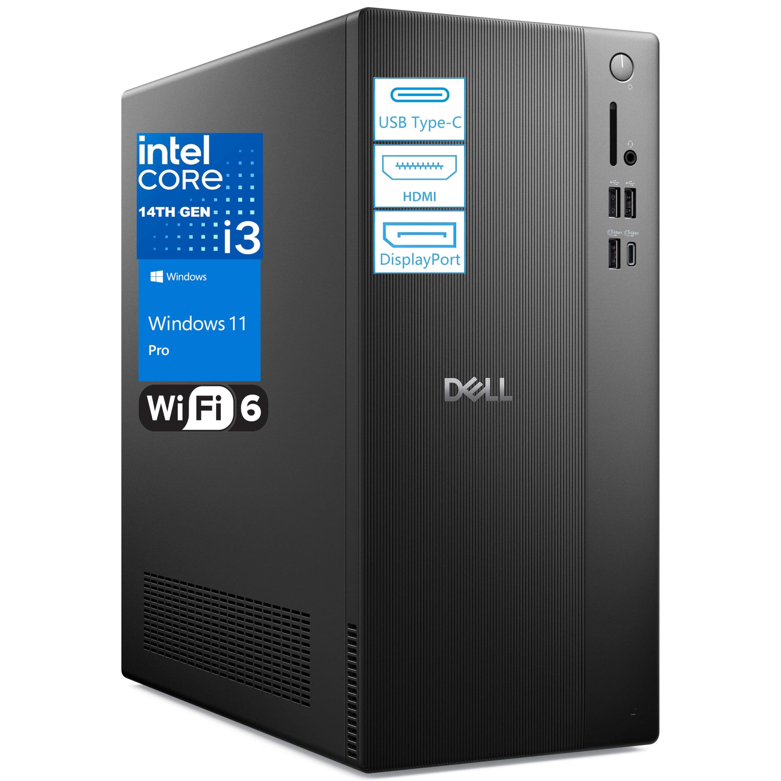 Dell Desktop Computers Tower PC Ect1250 for Home & Business, 14th Gen Intel 4-Core Processor, 8GB DDR5 RAM, 512GB PCIe SSD, WiFi 6, Bluetooth, DisplayPort, HDMI, Type-C, Windows 11 Pro Image