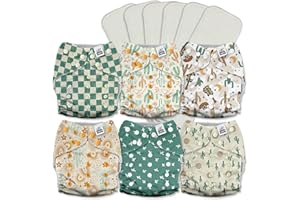 Mama Koala 3.0 Cloth Diapers for Babies with AWJ Lining, 6 Pack with 6 5-Layer Natural Cloth Diaper Inserts - Reusable and Washable Pocket Diapers(A-Desert Oasis)