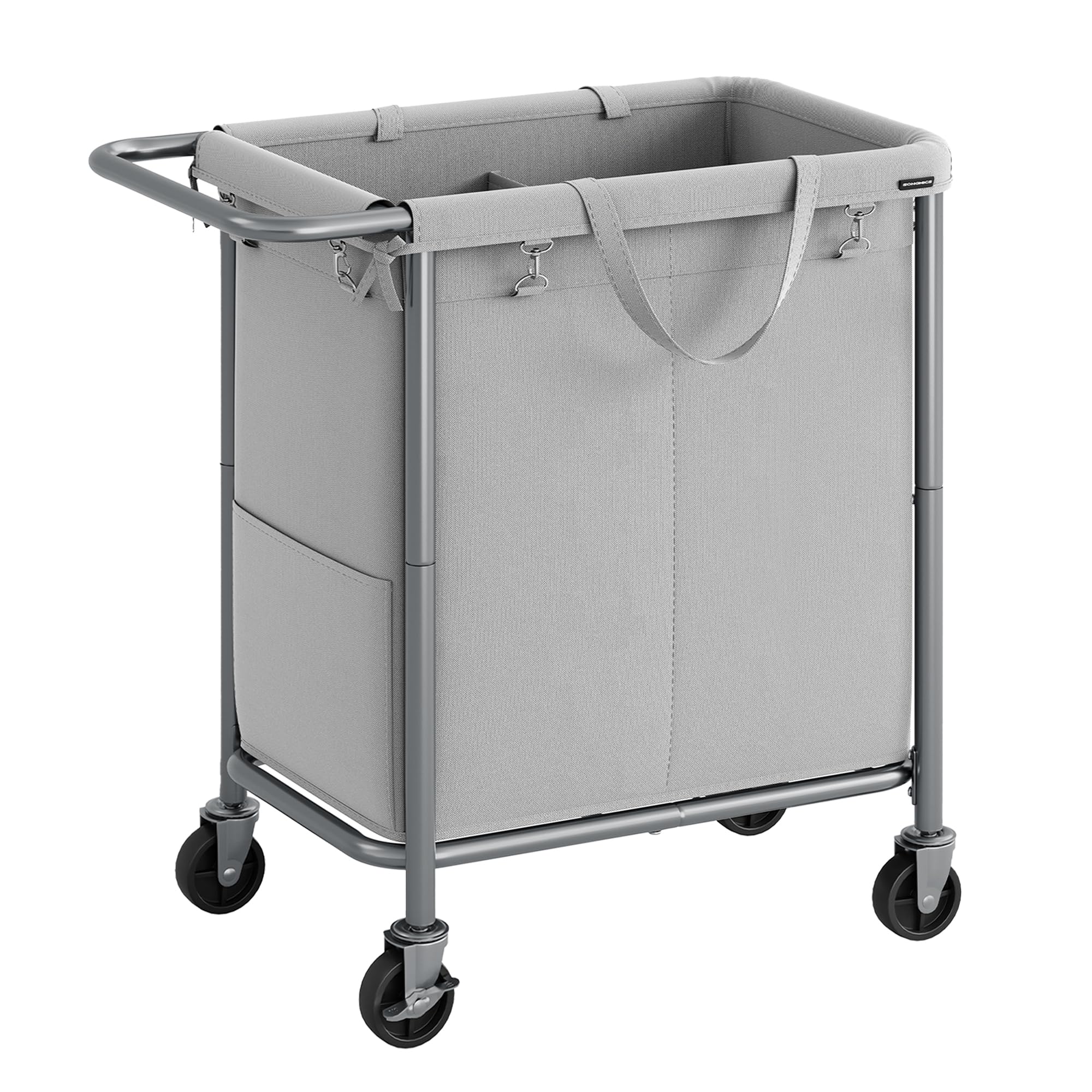 SONGMICS Laundry Basket with Wheels, 2-Section Rolling Laundry Hamper, 37 Gallons (140 L), Removable Liner, Steel Frame with Handle, 27.2 x 15.4 x 31.9 Inches, Dove Gray URLS004G01 Image