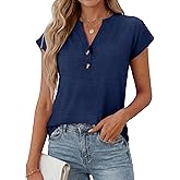 ANRABESS Womens Tops Dressy Casual Cap Sleeve Summer Work Blouses Textured V Neck Henley Shirts 2026 Trendy Business Outfits