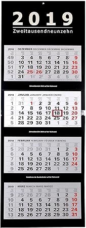 XXL 4-Monatskalender 2019 schwarz großer Wandkalender Bürokalender Vier Monate - riesige 895x330mm groß