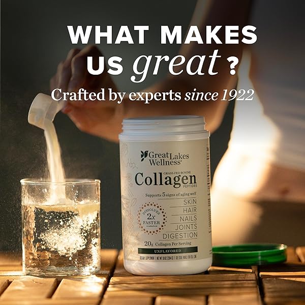 GREAT LAKES WELLNESS COLLAGEN PEPTIDES POWDER FOR SKIN, HAIR, NAILS, JOINTS & DIGESTION – UNFLAVORED – QUICK DISSOLVE HYDROLYZED, NON-GMO, KETO, KOSHER – 16OZ