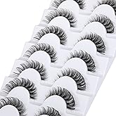 False Eyelashes Wispy Natural C Curl Strip Lashes Transparent Lash Bands Fluffy Cat Eye Lashes 7 Pairs by Yawamica