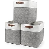 Bagnizer Large Fabric Storage Baskets | 50L Storage Bins, Decorative Linen Closet Baskets with Handles for Organizing, Shelf, Toys, Clothes, Home, Office, Nursery, 17x12x15Inches (Grey&White)