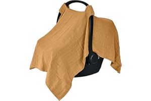 Huxie Denmark - Muslin Baby Car Seat Cover for Boys and Girls – 100% Organic Cotton Car Seat Canopy with Perfect Fit for Baby Carrier - 43 x 31 (Autumn Yellow)