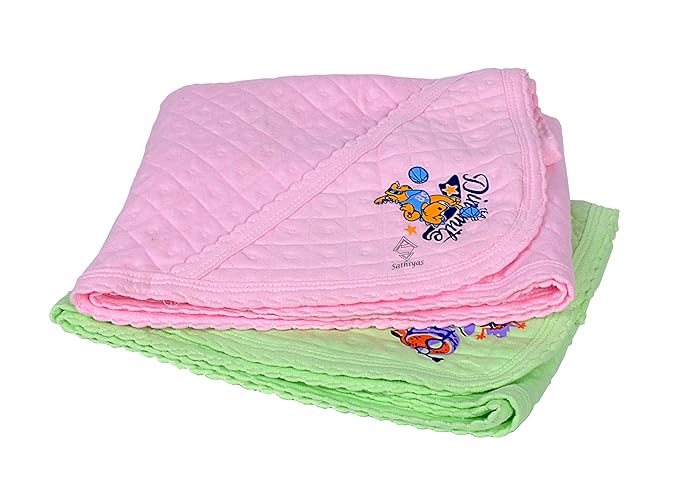 Sathiyas 100% Soft Cotton Baby Hooded Towels - Pack of 2 (Green || Pink)