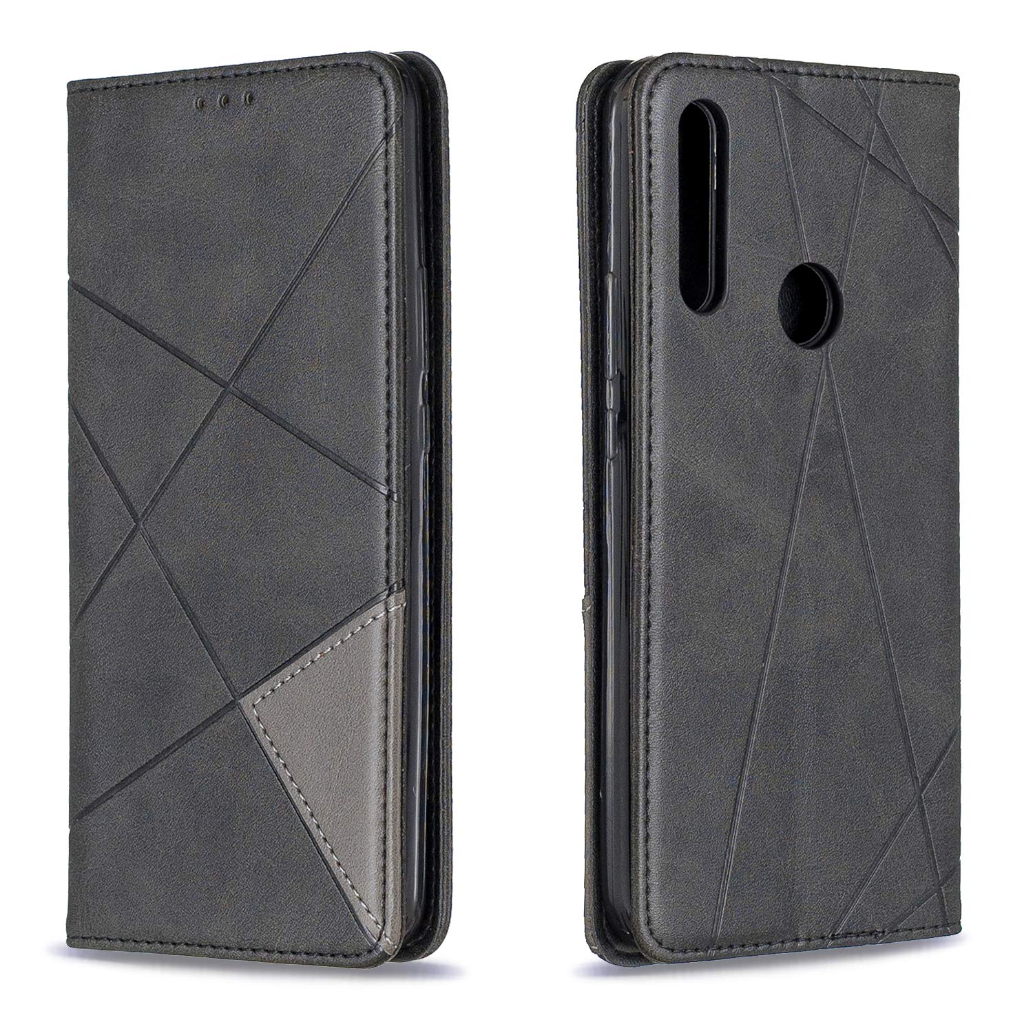 Posanter Compatible with Huawei P Smart Z / Y9 Prime 2019 Case, Flip Case PU Leather Wallet Case with Card Holder Kickstand, Wrist Strap Magnetic TPU Rubber Bumper Full Protective Cases Cover (Black)