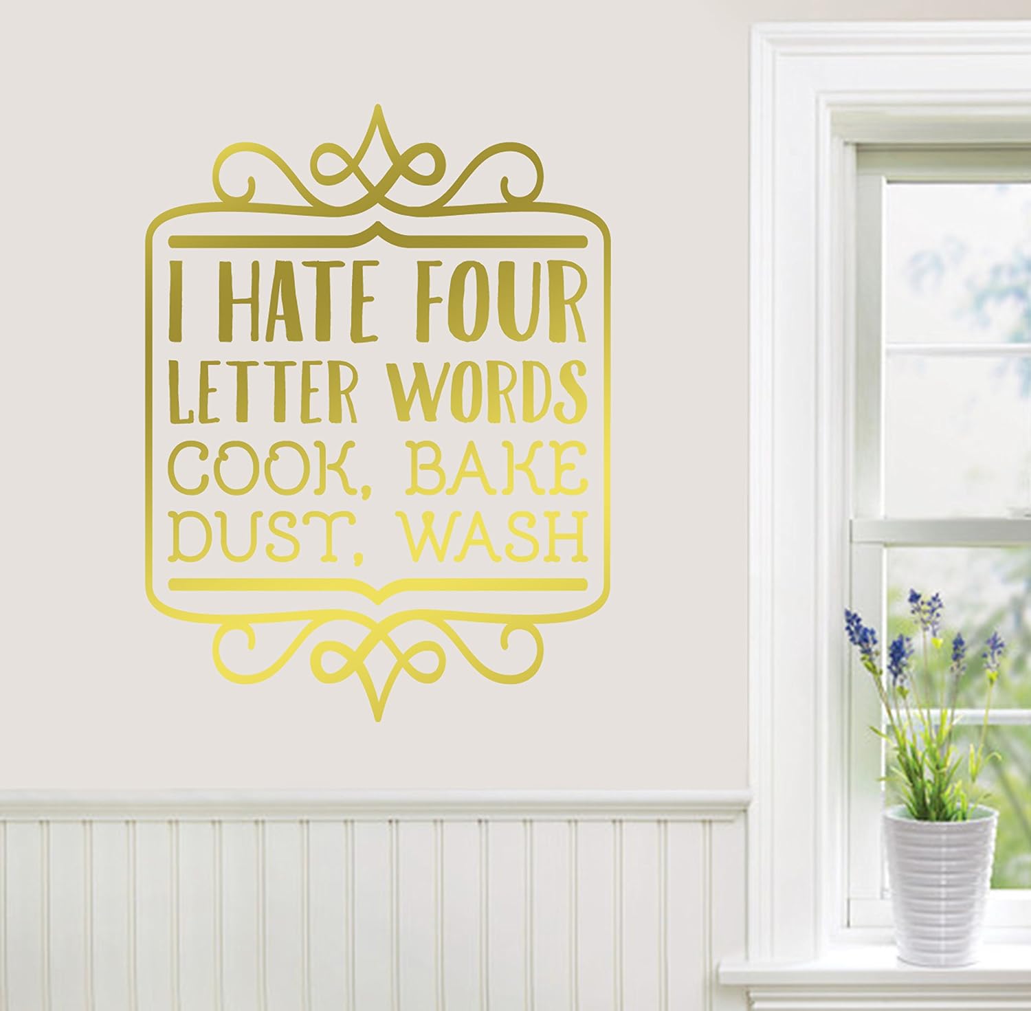 amazon com 24 x17 i hate four letter words cook bake dust wash laundry kitchen chores wall decal sticker art mural home decor home kitchen amazon com