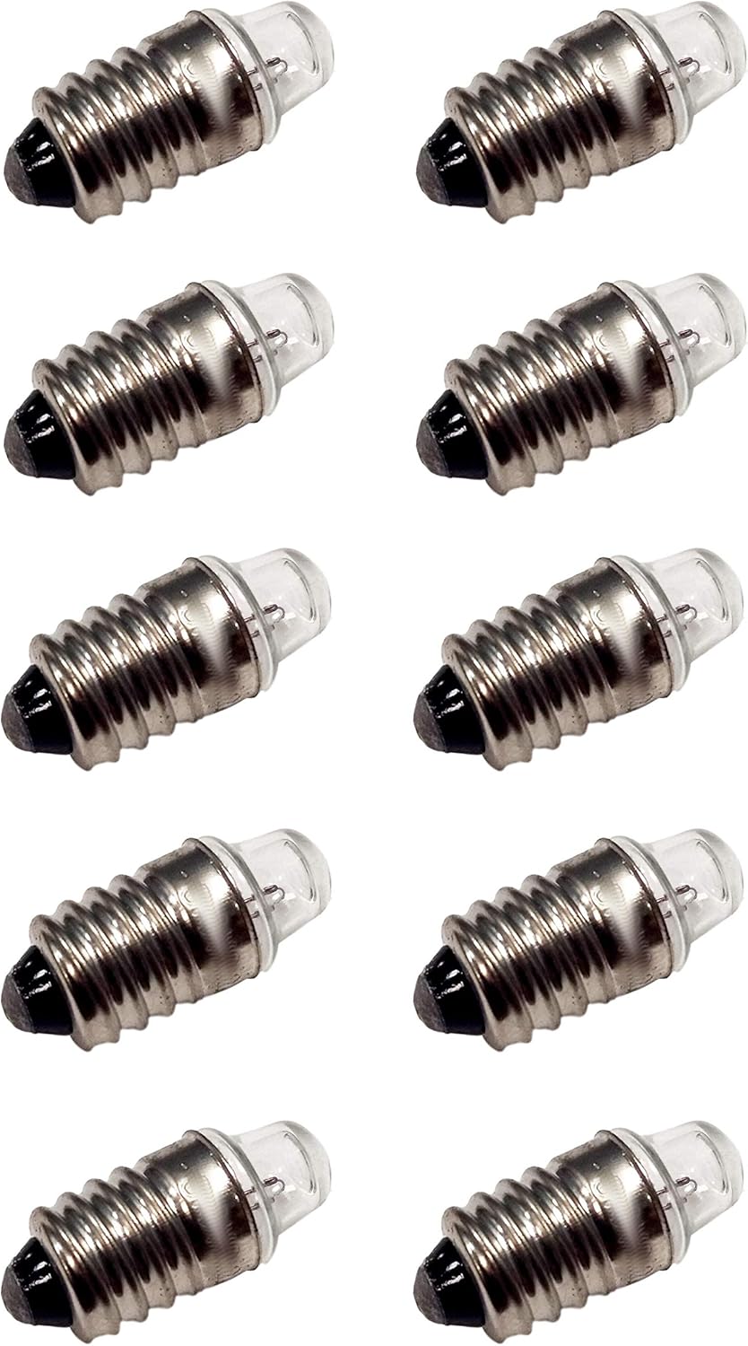 Pack of 10 E10 Miniature Screw Base Light Bulbs, 2.5V / 0.3A Flashlight